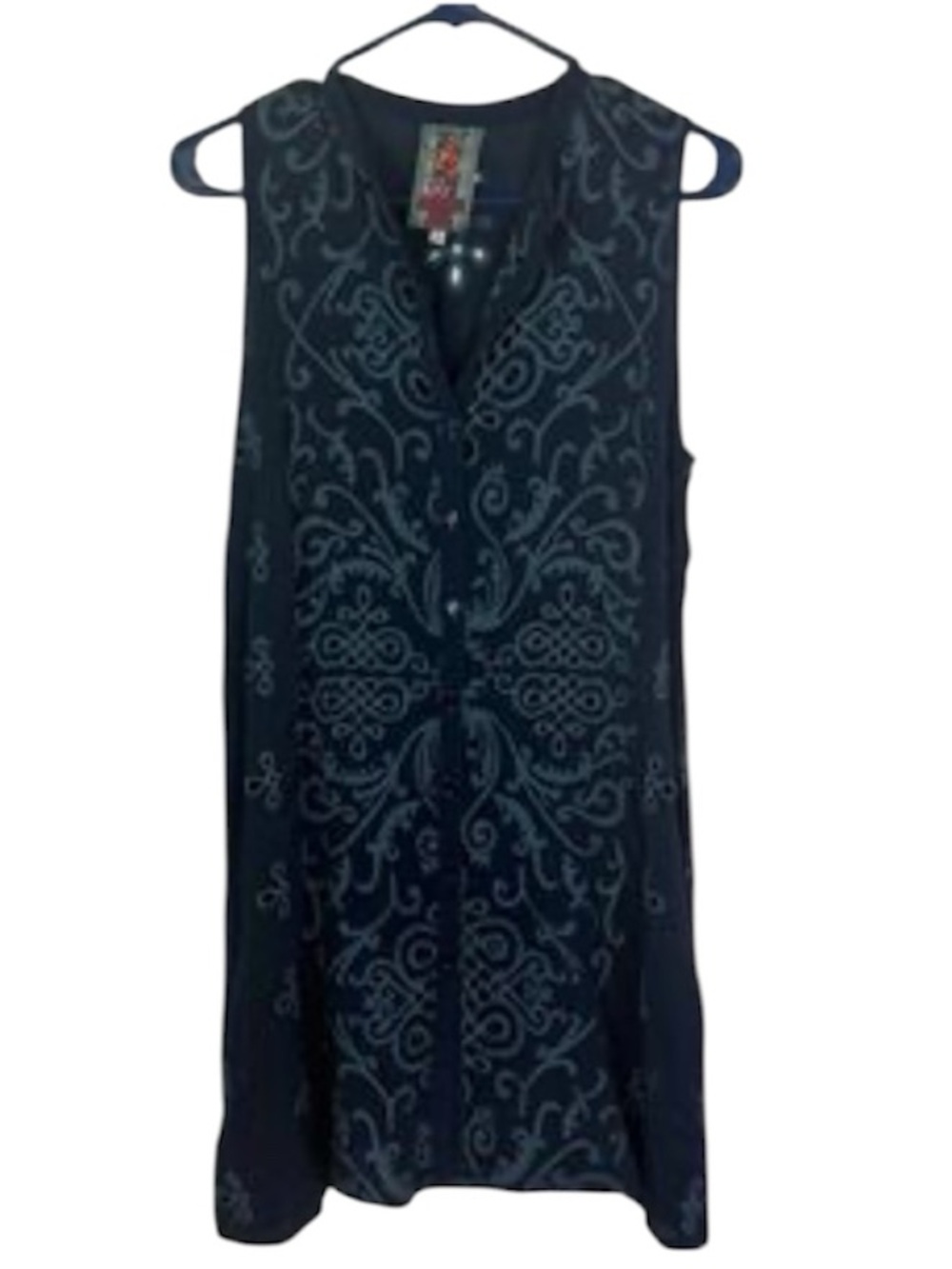 Johnny Was Navy Top with Multicolor Embroidered Label